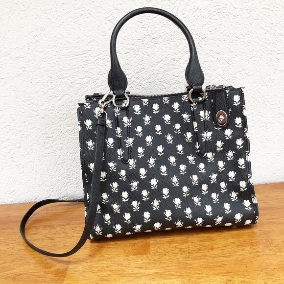 Coach Crosby Carryall Satchel in Floral Crossgrain Leather Crossbody Purse Bag - Picture 13 of 16